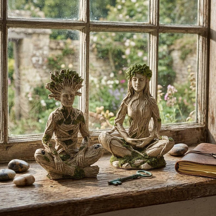 Mother Earth & Forest God Tree Root Meditating Statue, Resin Garden Decor Figurines (2 Styles)
